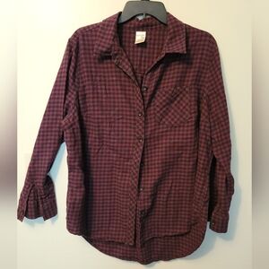 Plaid Button Down Burgundy Long Sleeve